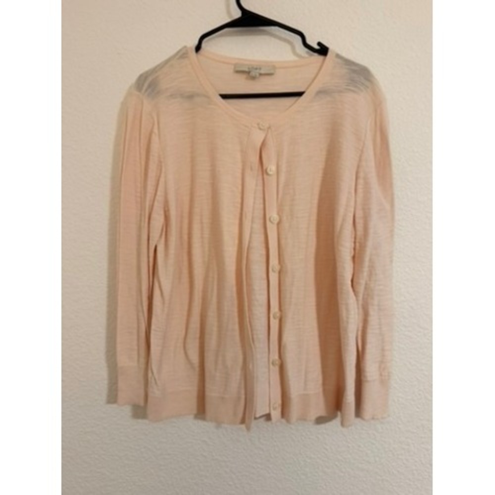 Loft Womens XL Light Pink Cotton Knit Button Down Cardigan Sweater Soft Girl
